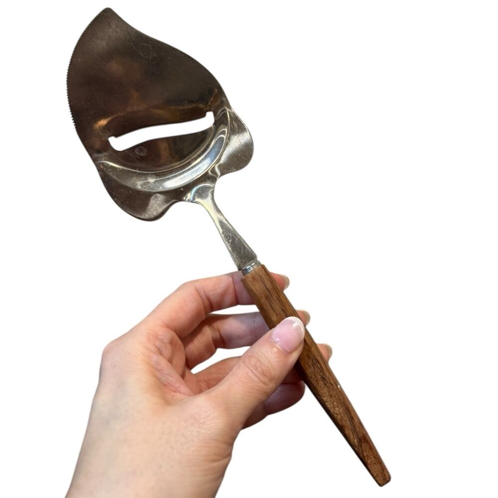 Vintage MCM Cheese Plane Slicer Stainless Steel Serrated Edge Japan Wood‎ Handle